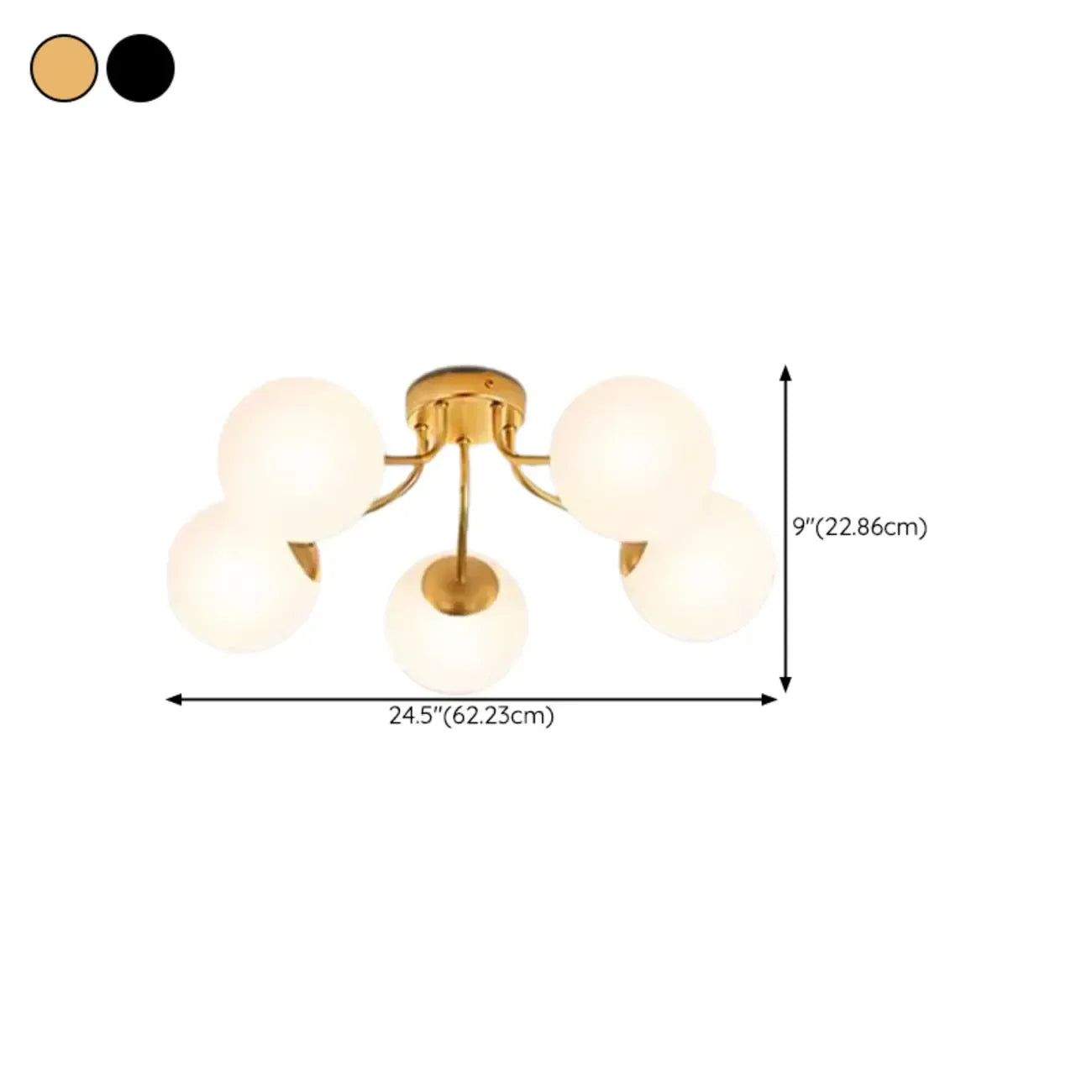 Plafonnier semi-encastré moderne en verre blanc et doré