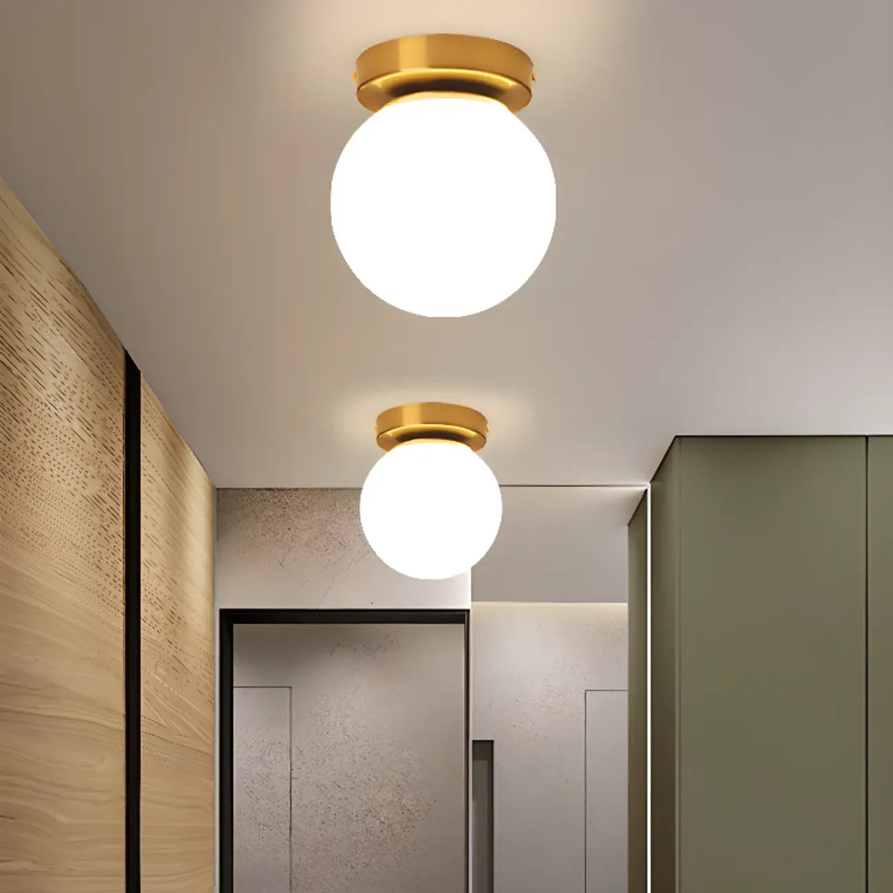 Plafonnier semi-encastré minimaliste en verre et métal, globe.
