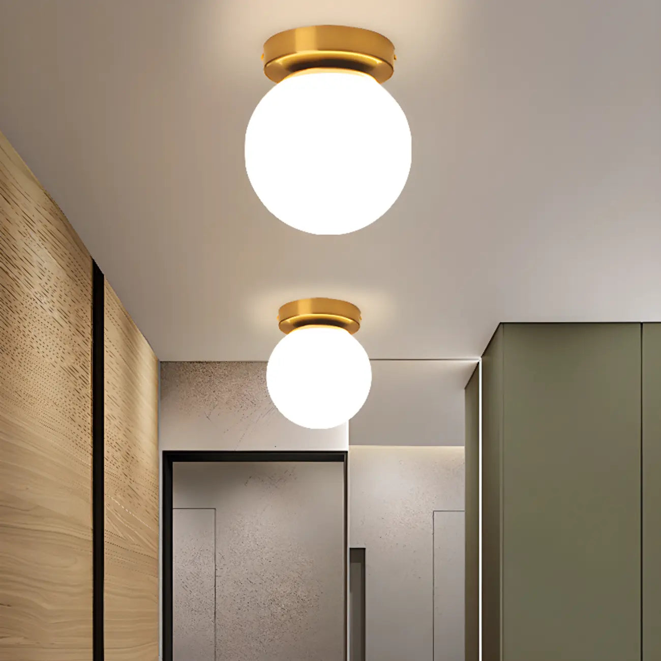 Plafonnier semi-encastré minimaliste en verre et métal, globe.