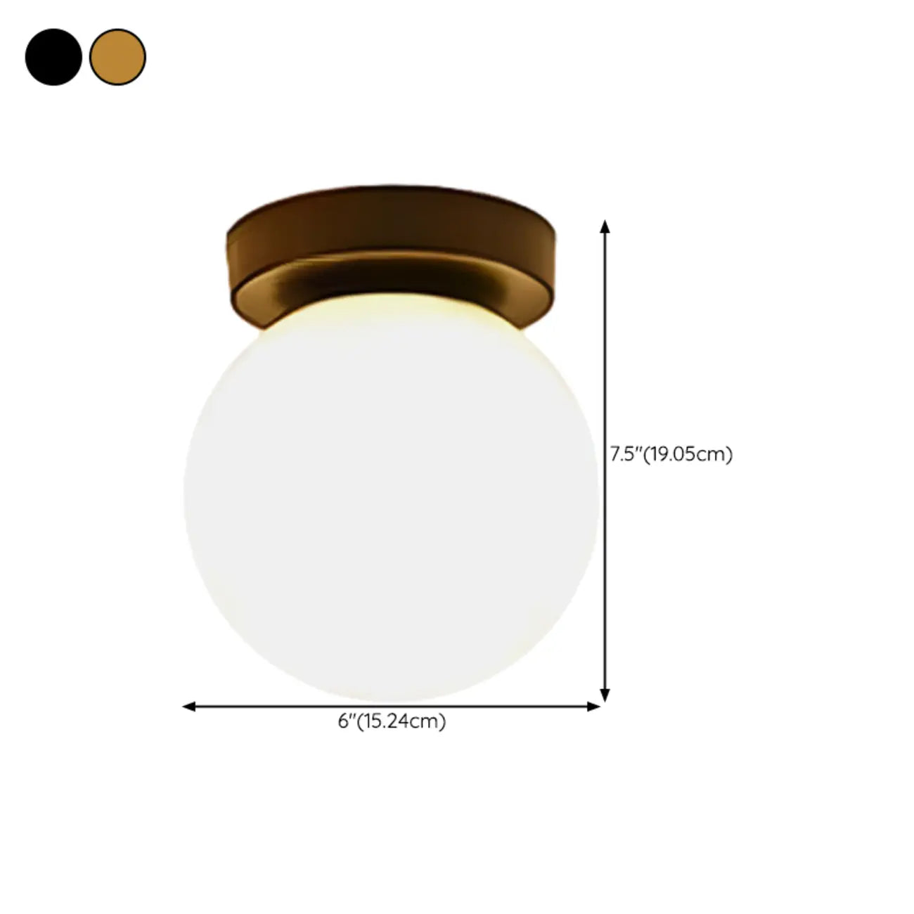 Plafonnier semi-encastré minimaliste en verre et métal, globe.