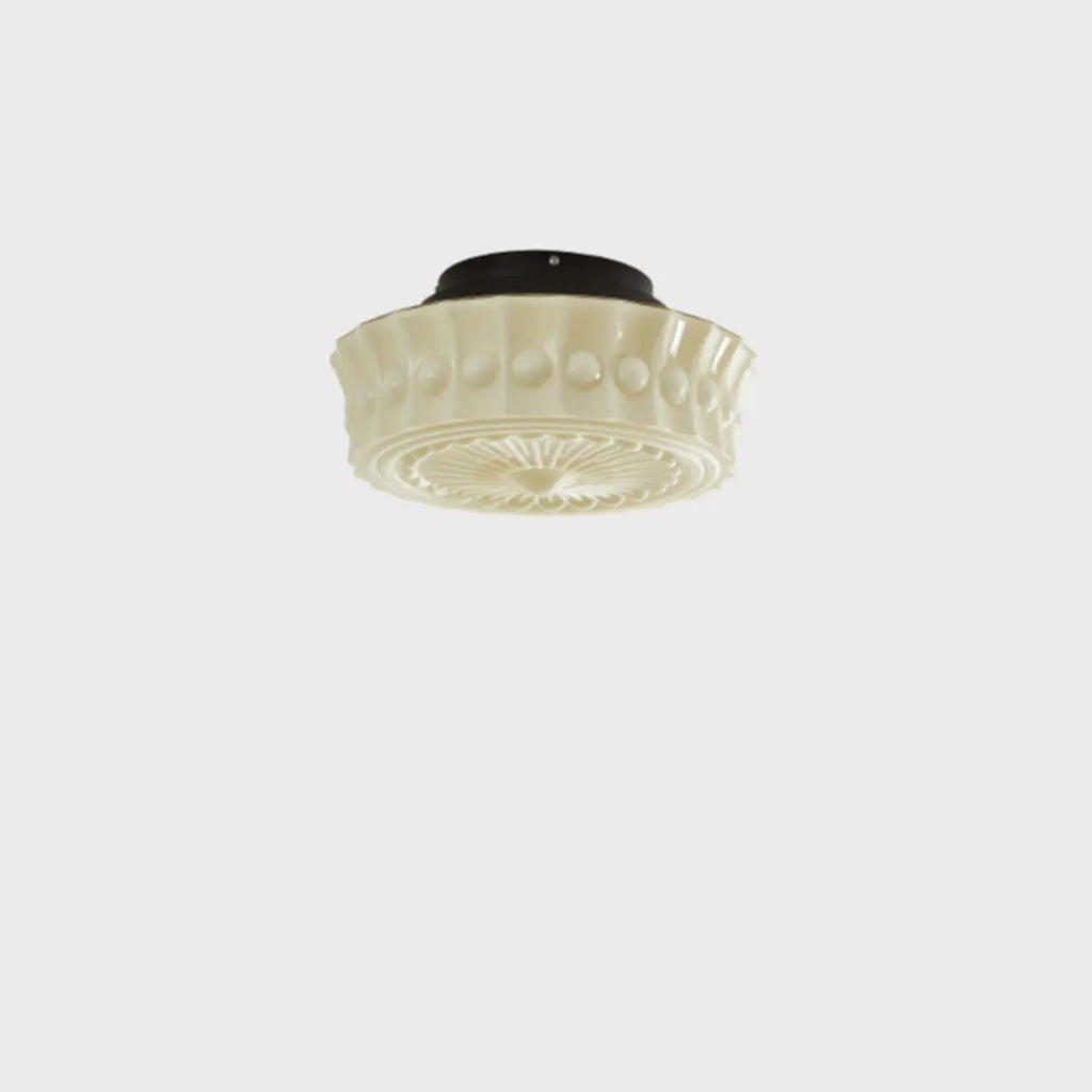 Plafonnier semi-encastré vintage rond en verre beige