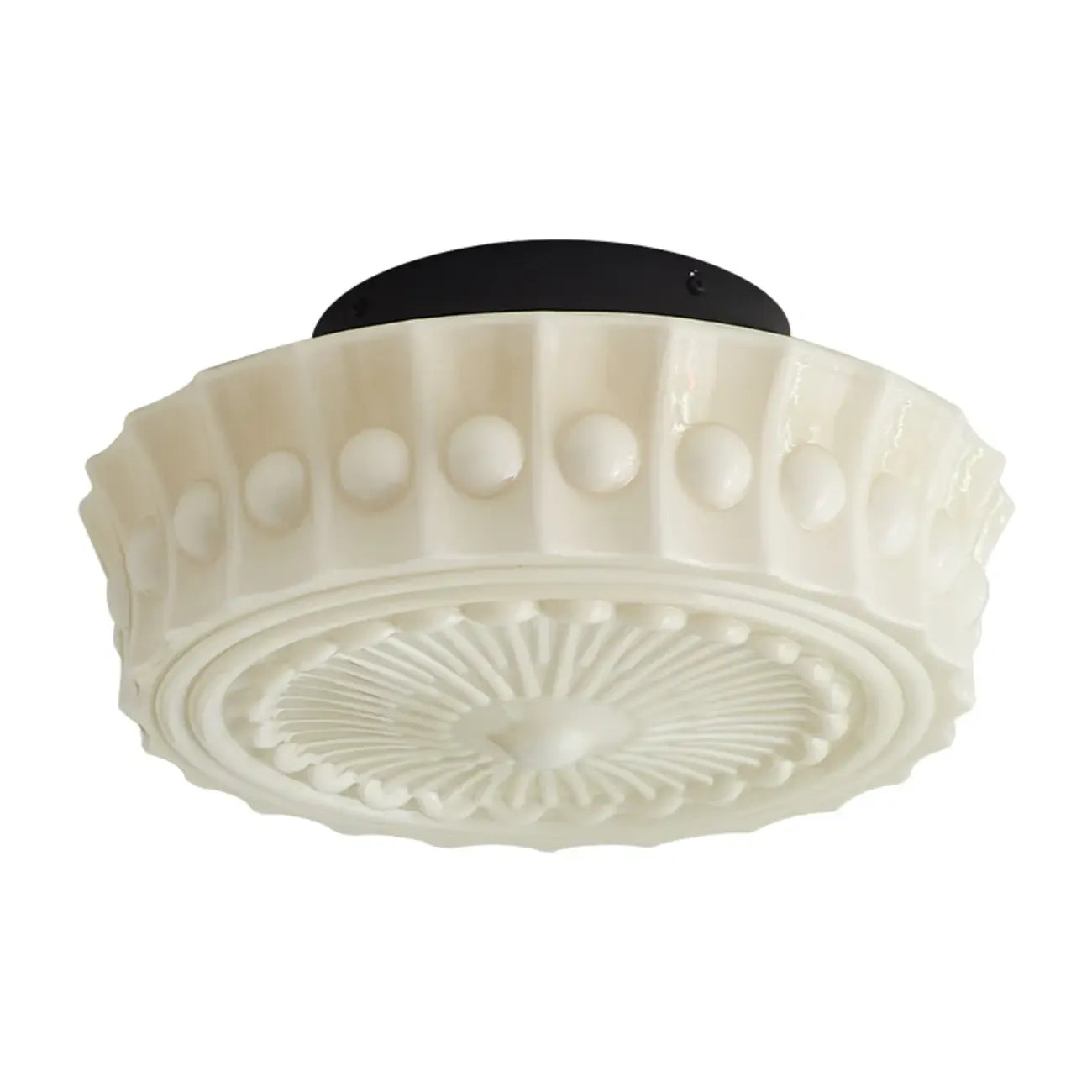 Plafonnier semi-encastré vintage rond en verre beige