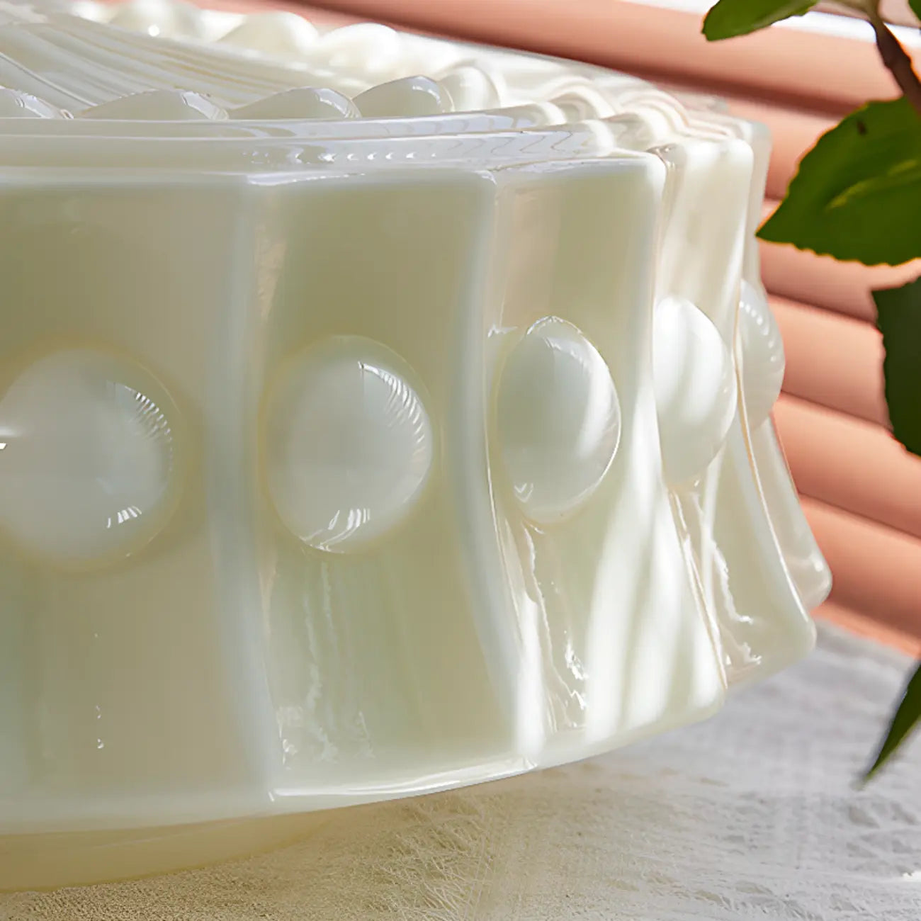 Plafonnier semi-encastré vintage rond en verre beige