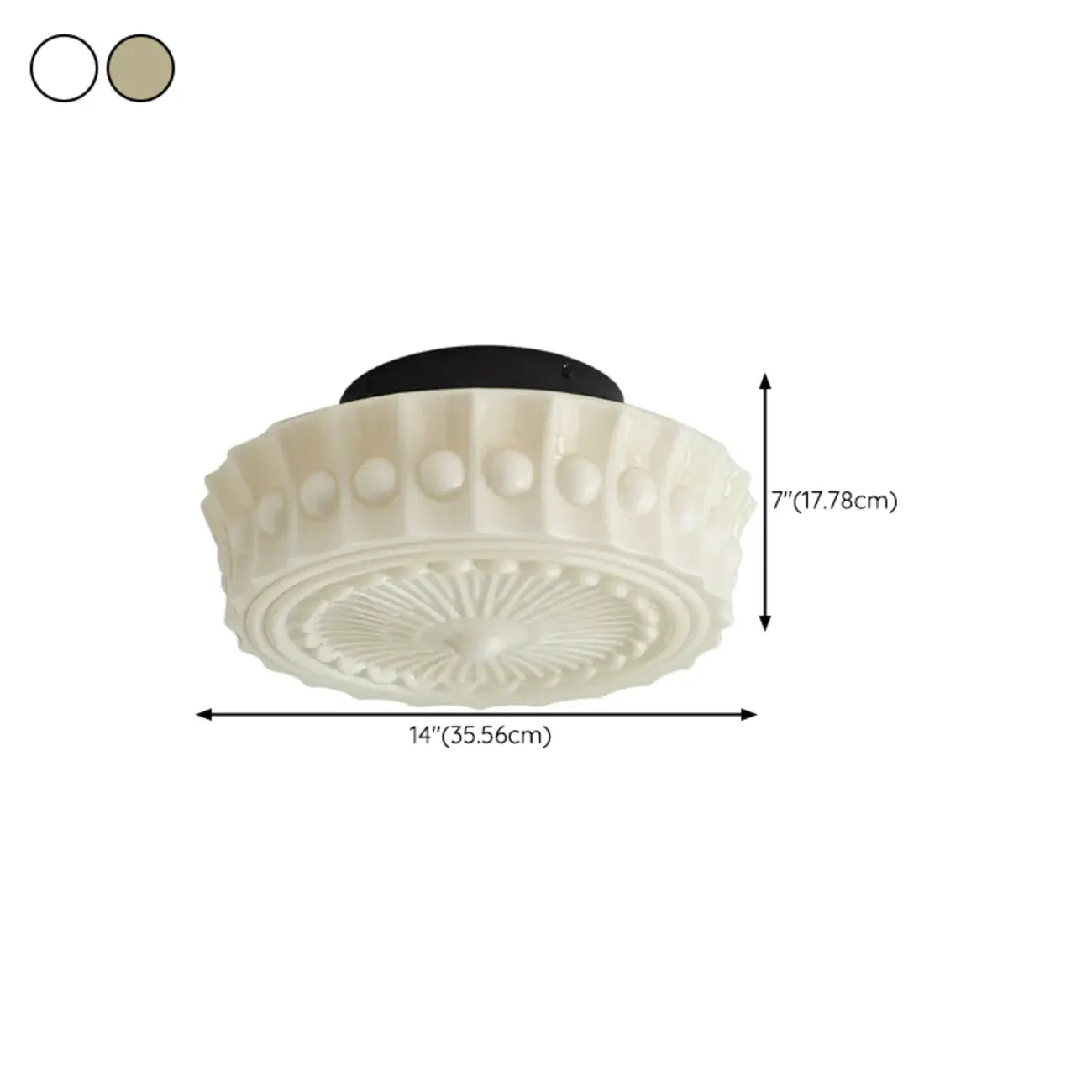 Plafonnier semi-encastré vintage rond en verre beige
