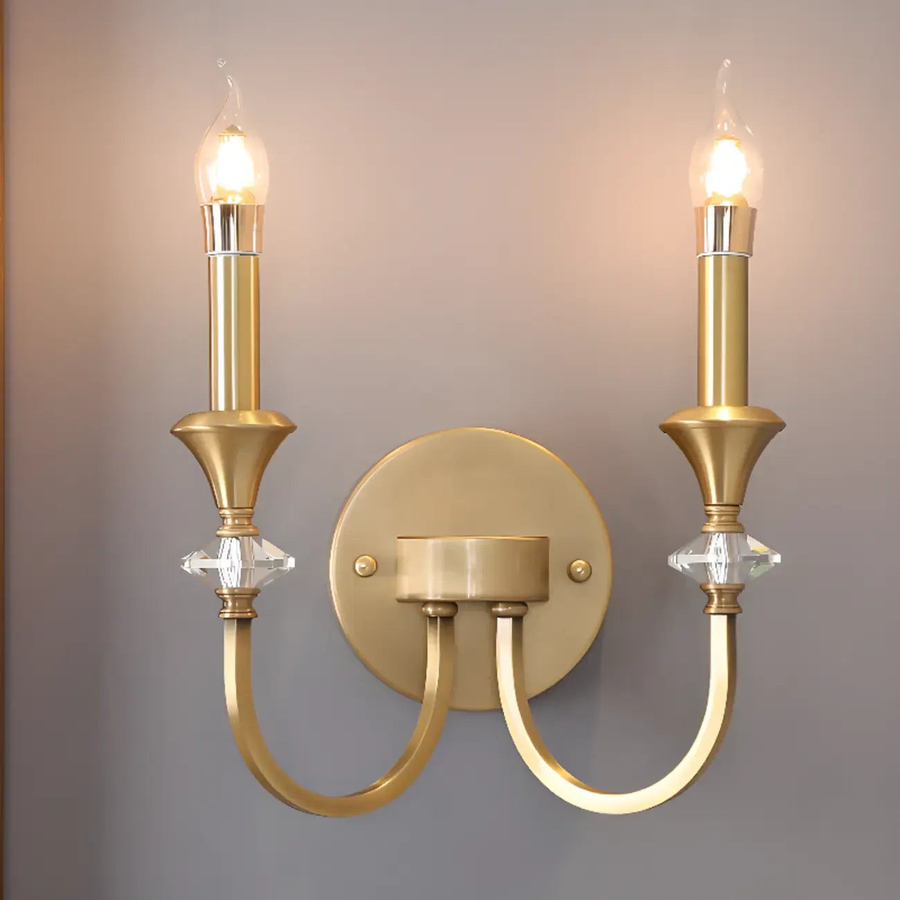 Applique murale vintage en fonte et cristal