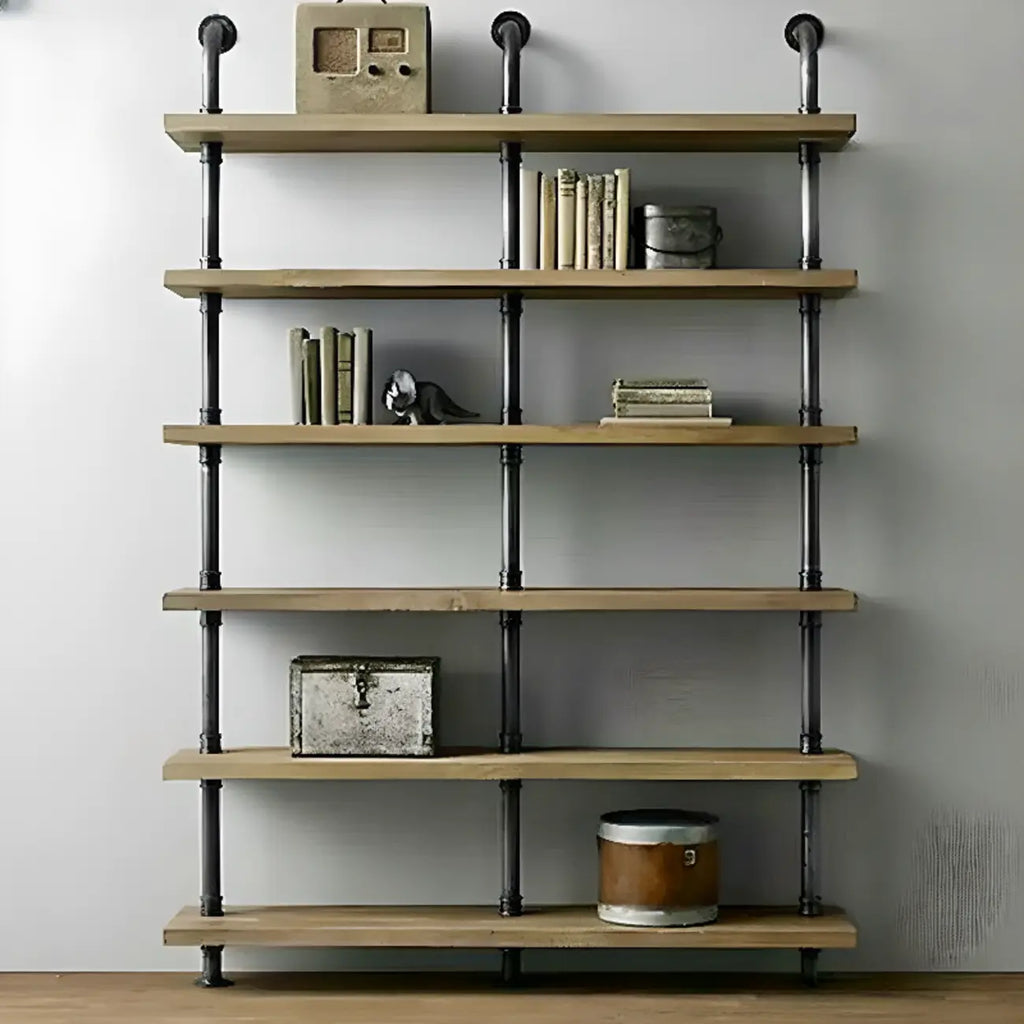 Étagère bibliothèque rectangulaire ouverte à 6 niveaux en bois brun