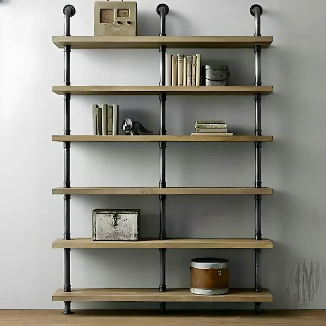 Étagère bibliothèque rectangulaire ouverte à 6 niveaux en bois brun