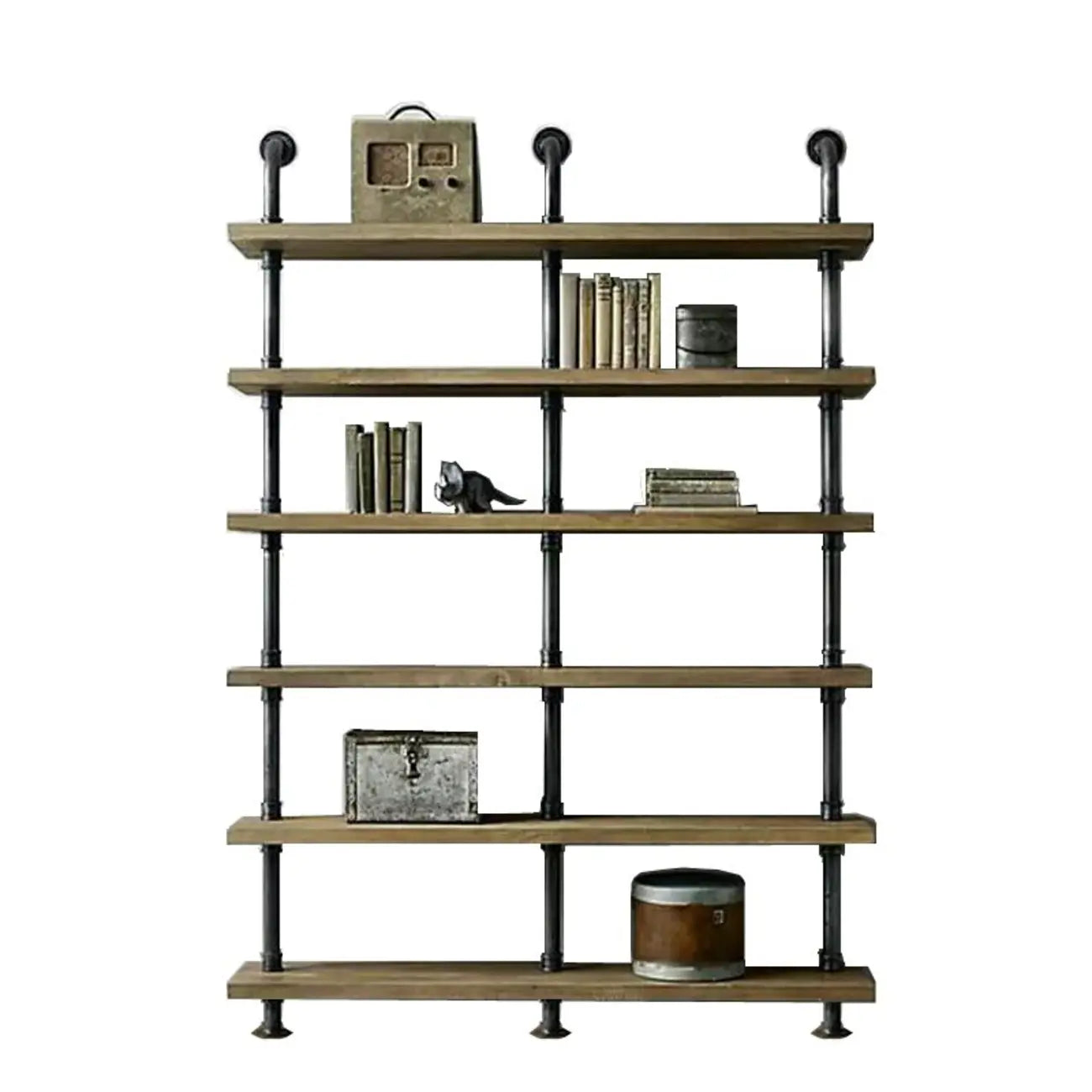 Étagère bibliothèque rectangulaire ouverte à 6 niveaux en bois brun