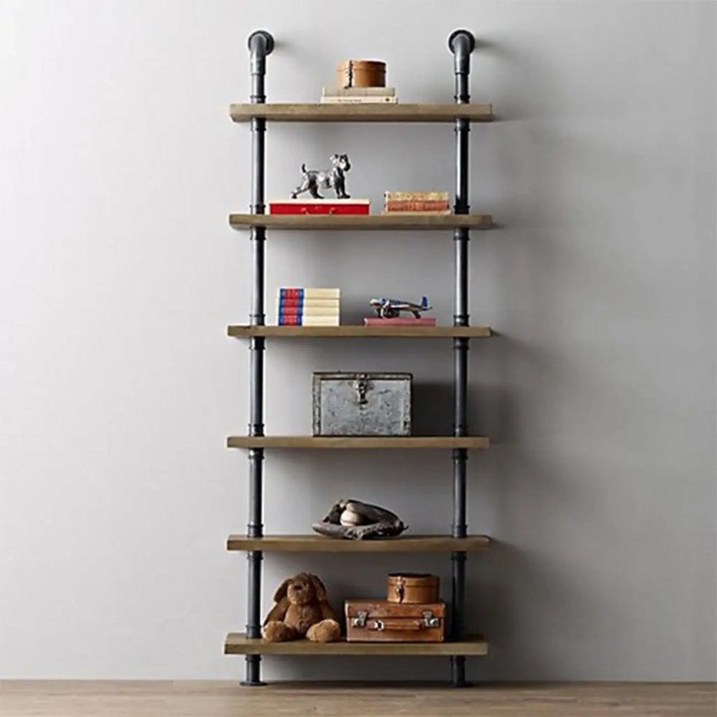 Étagère bibliothèque rectangulaire ouverte à 6 niveaux en bois brun