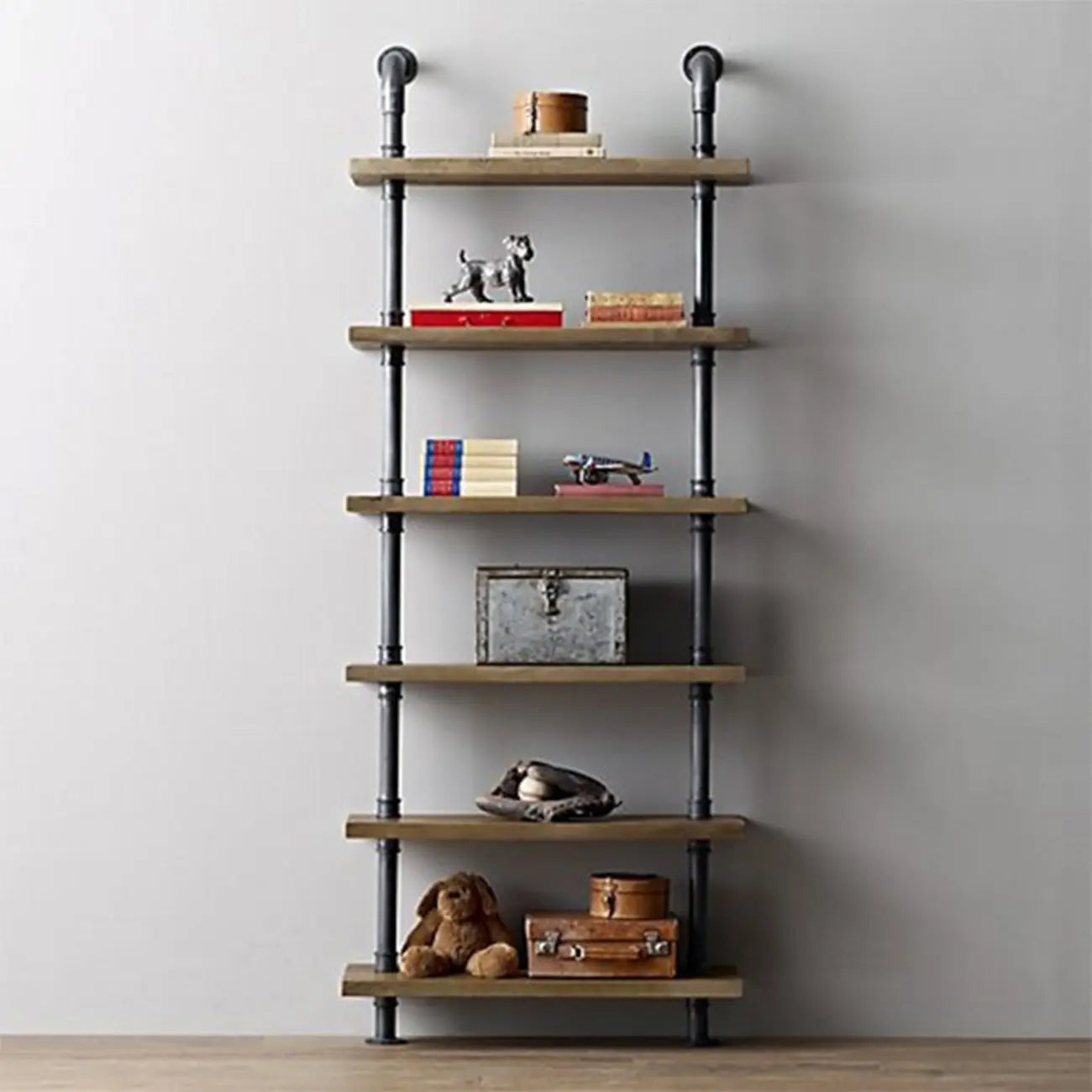 Étagère bibliothèque rectangulaire ouverte à 6 niveaux en bois brun