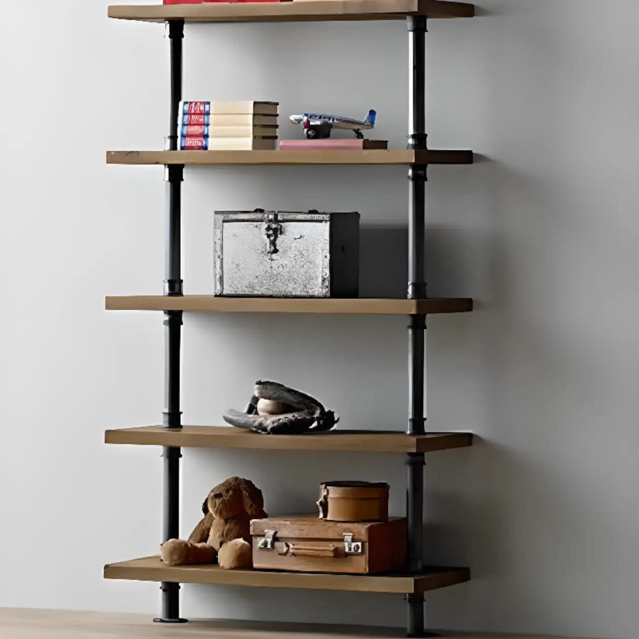 Étagère bibliothèque rectangulaire ouverte à 6 niveaux en bois brun