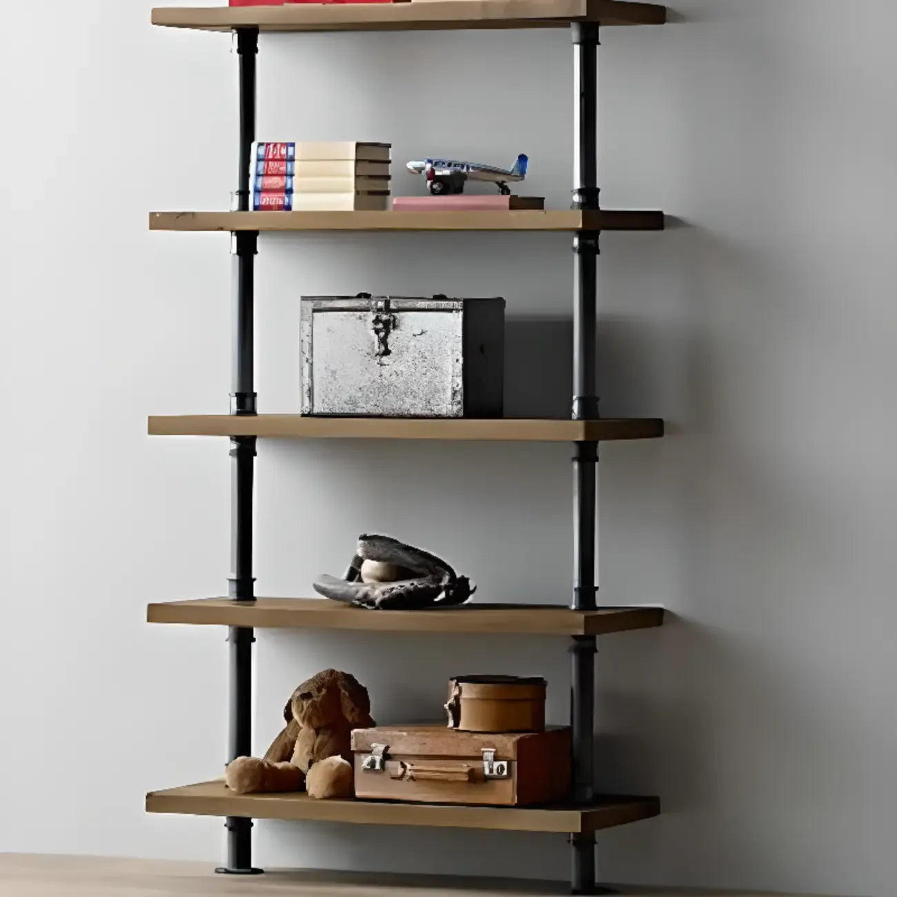 Étagère bibliothèque rectangulaire ouverte à 6 niveaux en bois brun
