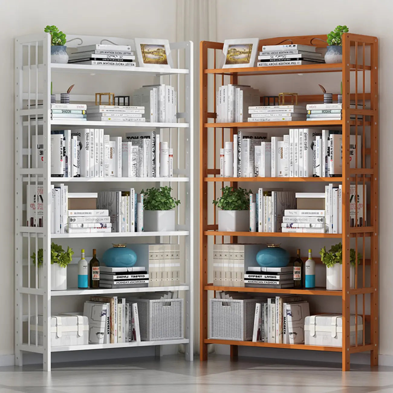 Étagères en bois minimalistes, réglables et verticales à dos ouvert