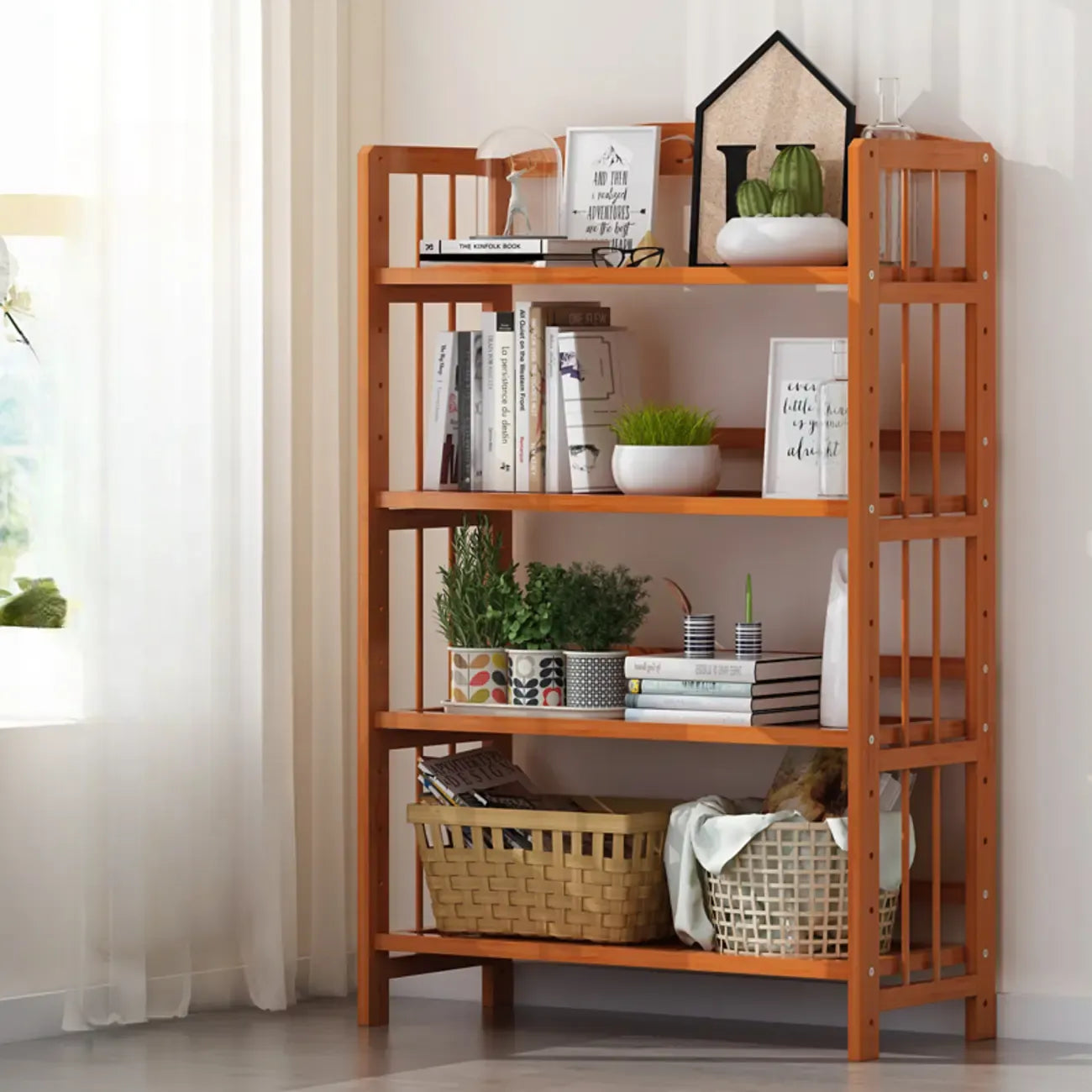 Étagères en bois minimalistes, réglables et verticales à dos ouvert