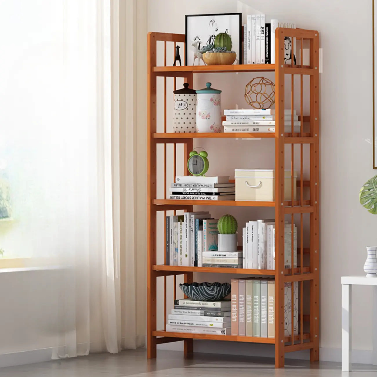 Étagères en bois minimalistes, réglables et verticales à dos ouvert