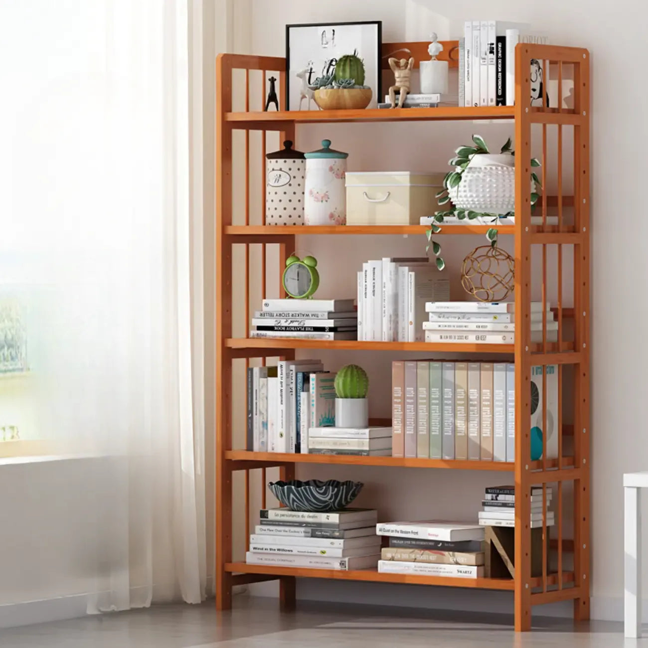 Étagères en bois minimalistes, réglables et verticales à dos ouvert