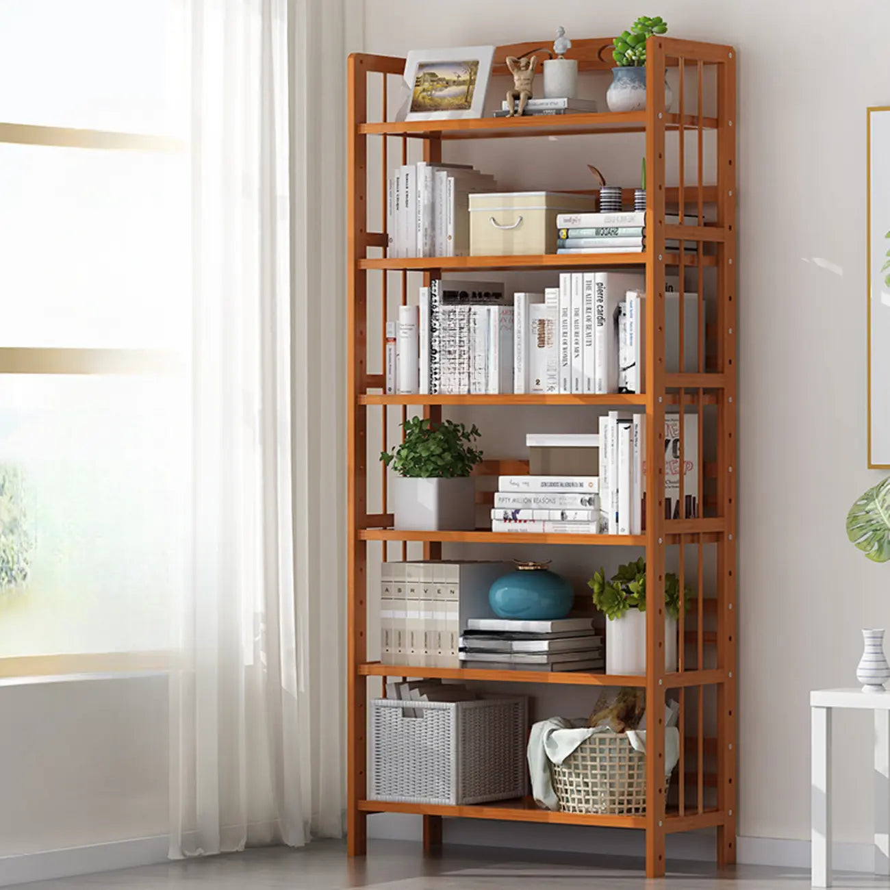 Étagères en bois minimalistes, réglables et verticales à dos ouvert