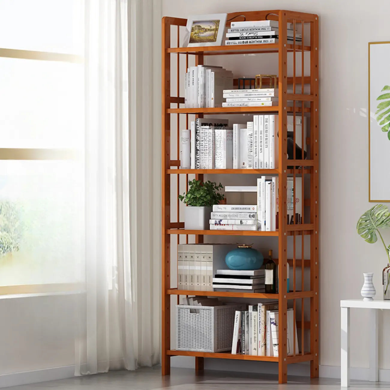 Étagères en bois minimalistes, réglables et verticales à dos ouvert