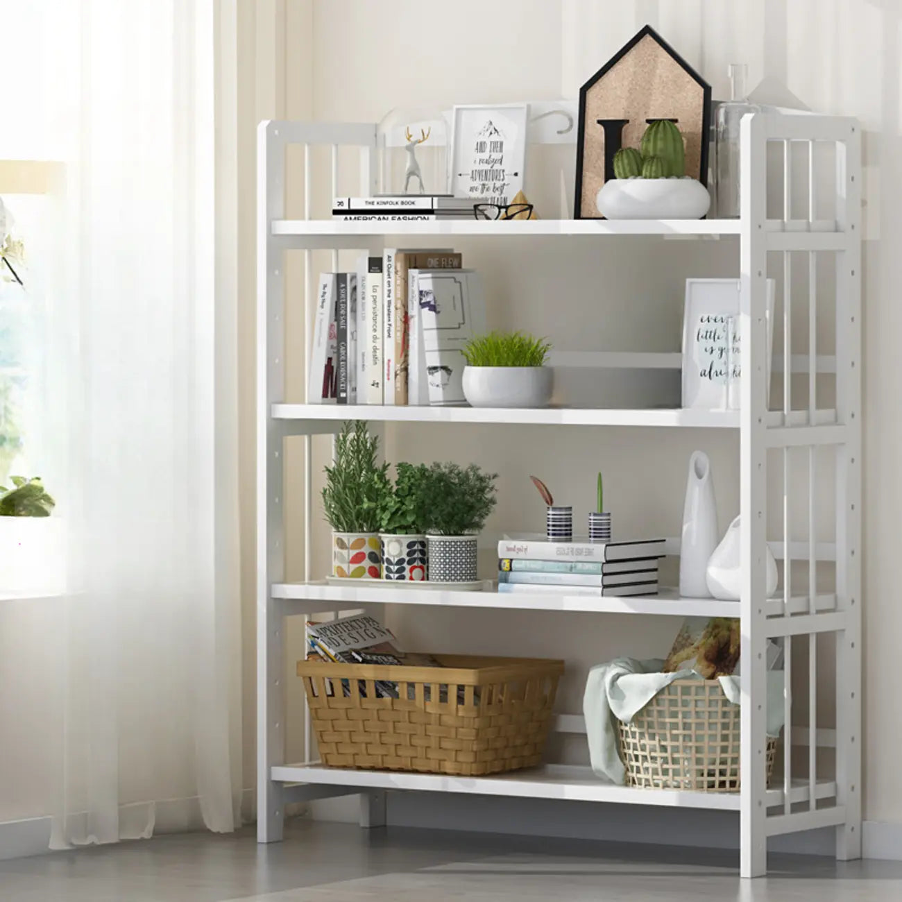 Étagères en bois minimalistes, réglables et verticales à dos ouvert