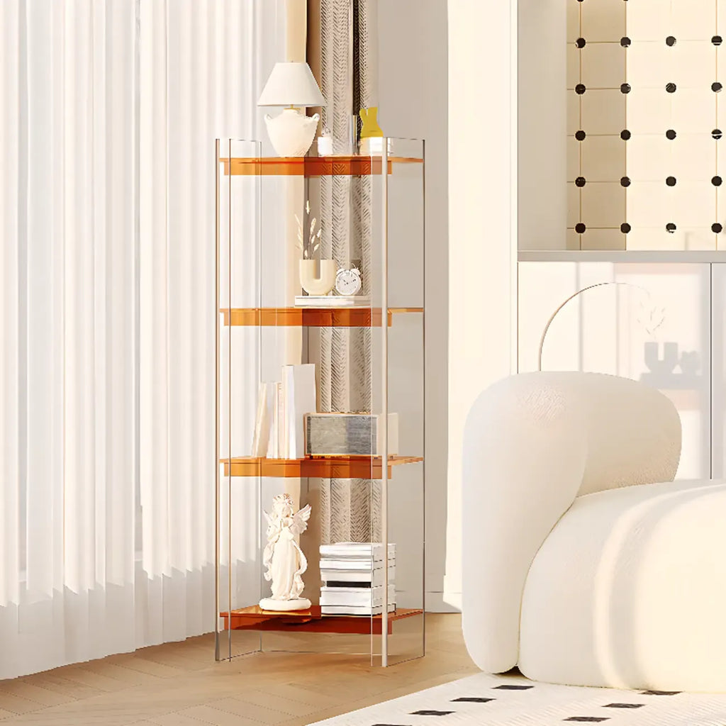 Bibliothèque verticale étroite à 4 niveaux en acrylique transparent, style minimaliste