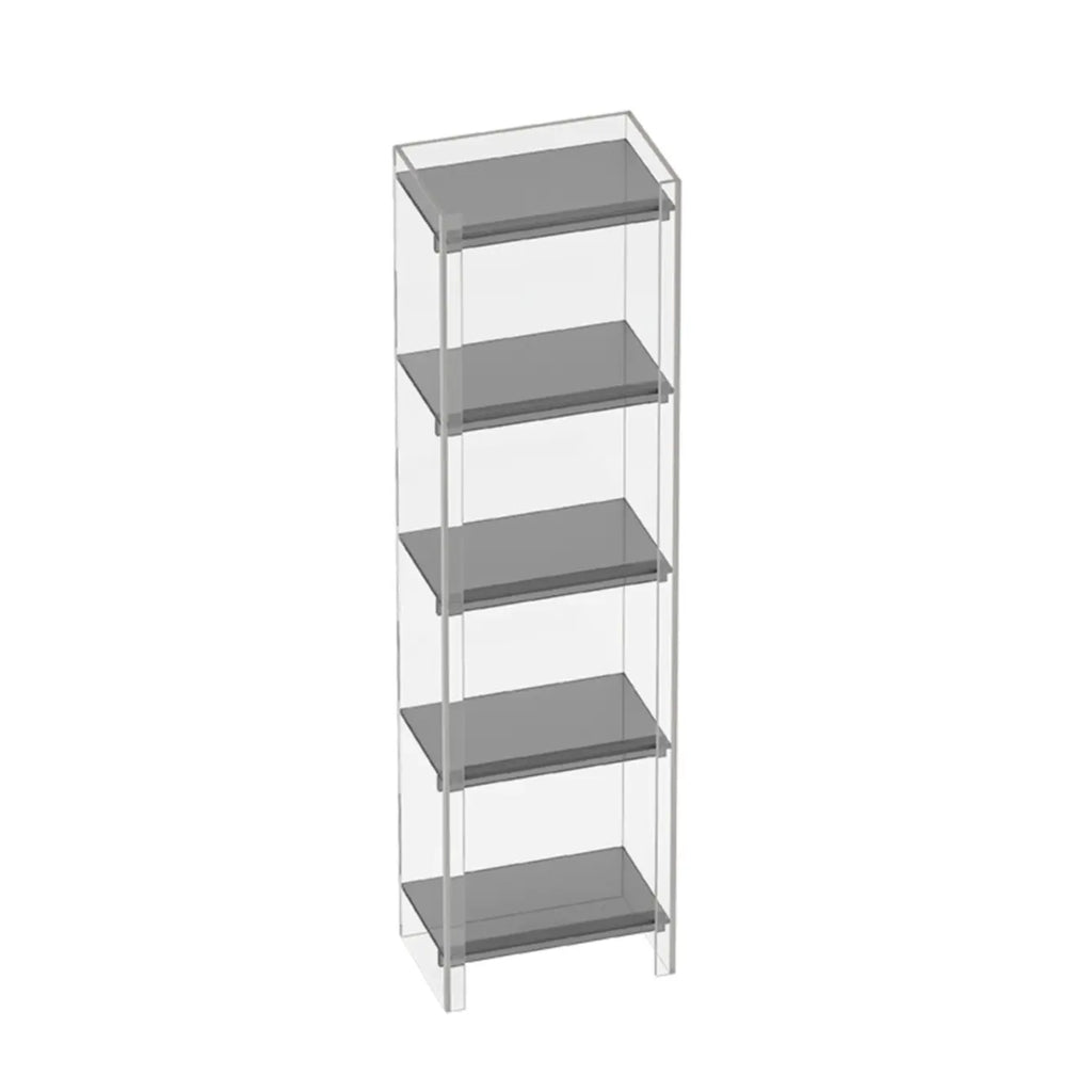 Bibliothèque verticale étroite à 4 niveaux en acrylique transparent, style minimaliste