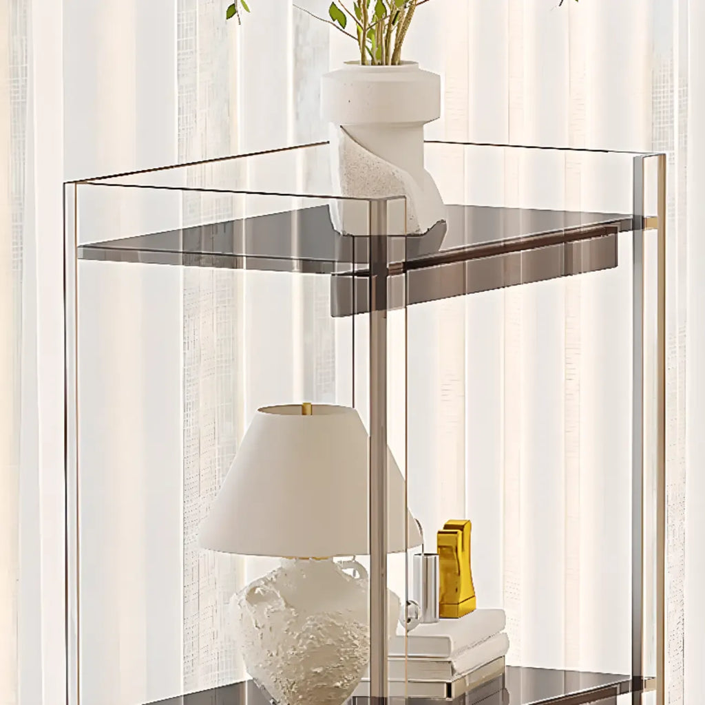 Bibliothèque verticale étroite à 4 niveaux en acrylique transparent, style minimaliste