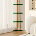 Bibliothèque verticale étroite à 4 niveaux en acrylique transparent, style minimaliste
