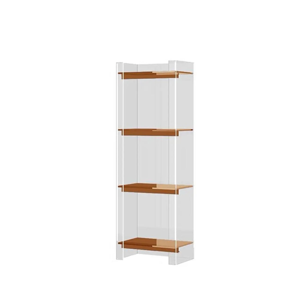 Bibliothèque verticale étroite à 4 niveaux en acrylique transparent, style minimaliste