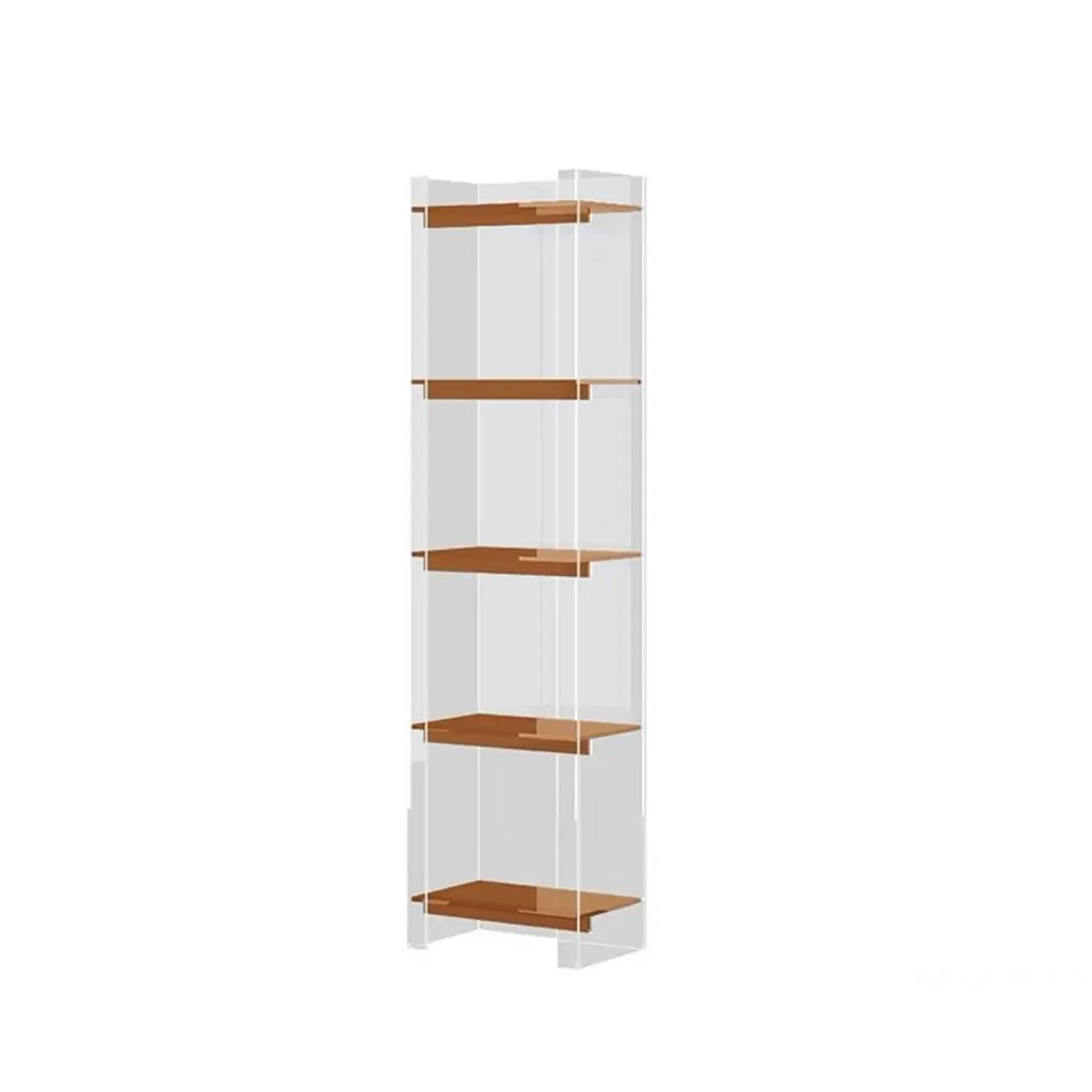 Bibliothèque verticale étroite à 4 niveaux en acrylique transparent, style minimaliste