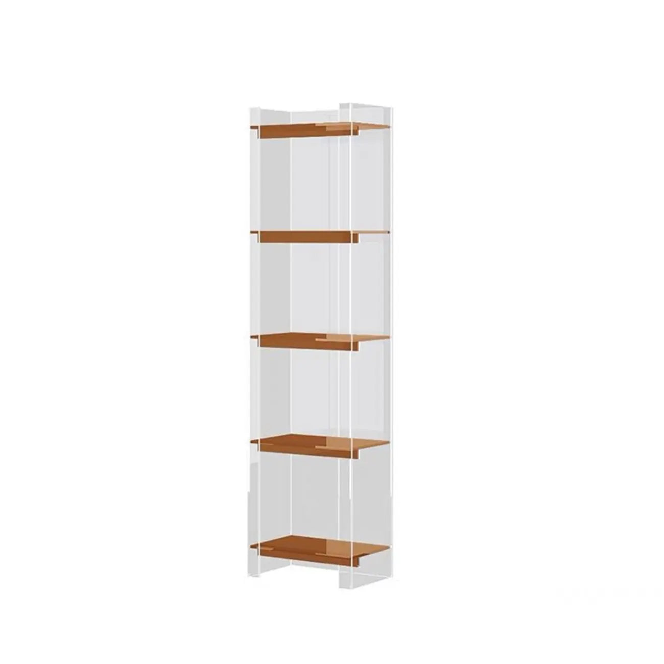 Bibliothèque verticale étroite à 4 niveaux en acrylique transparent, style minimaliste