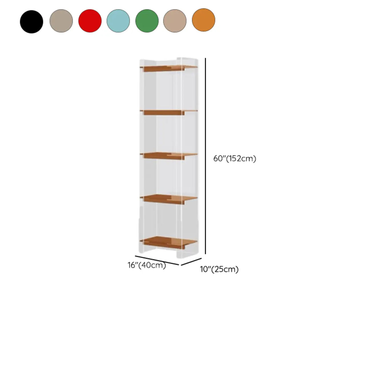 Bibliothèque verticale étroite à 4 niveaux en acrylique transparent, style minimaliste