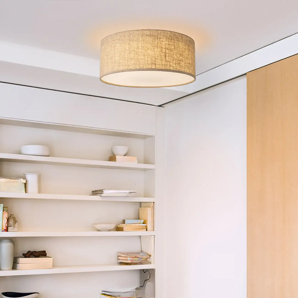 Plafonnier cylindrique en lin pour salon