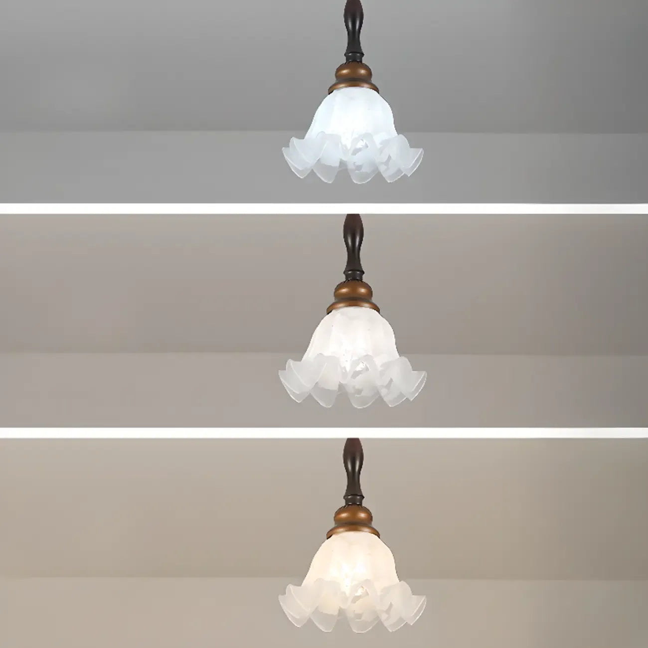 Suspension moderne à 3 lumières en verre en forme de fleur pour îlot de cuisine