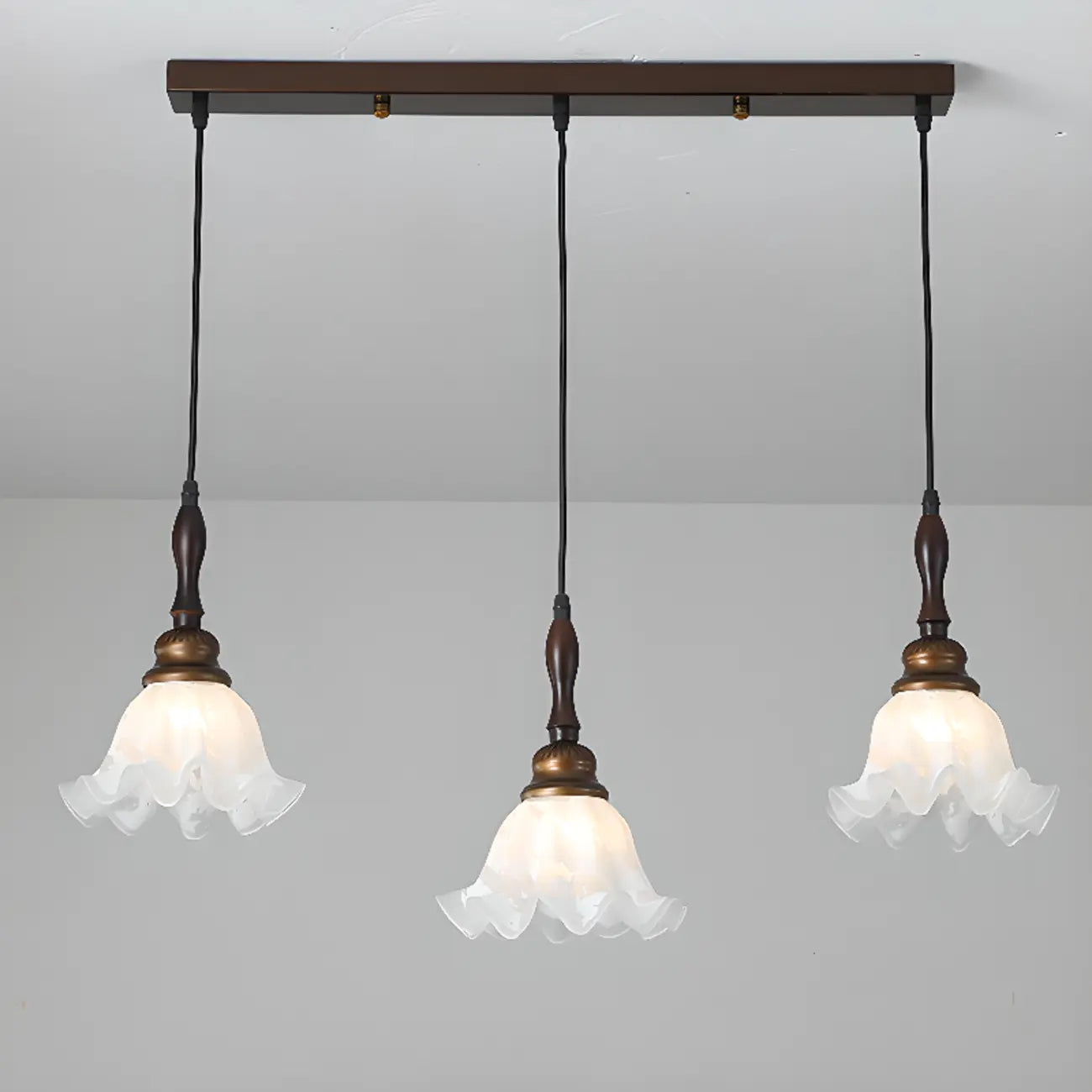 Suspension moderne à 3 lumières en verre en forme de fleur pour îlot de cuisine