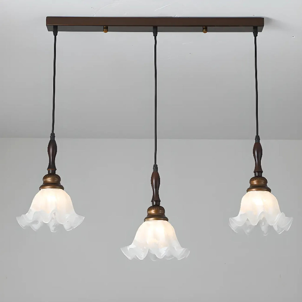 Suspension moderne à 3 lumières en verre en forme de fleur pour îlot de cuisine
