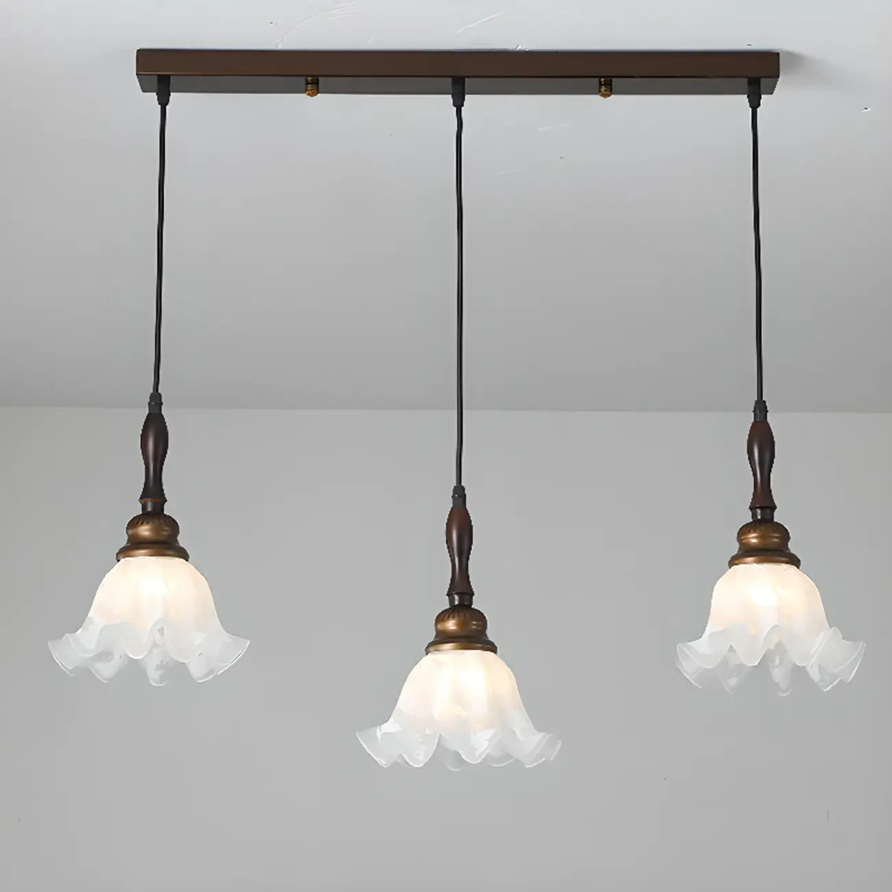 Suspension moderne à 3 lumières en verre en forme de fleur pour îlot de cuisine