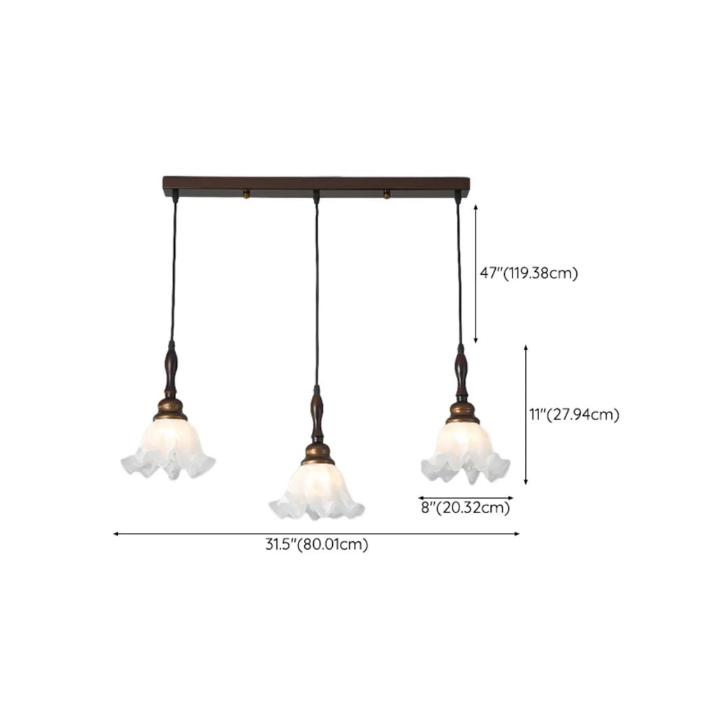 Suspension moderne à 3 lumières en verre en forme de fleur pour îlot de cuisine