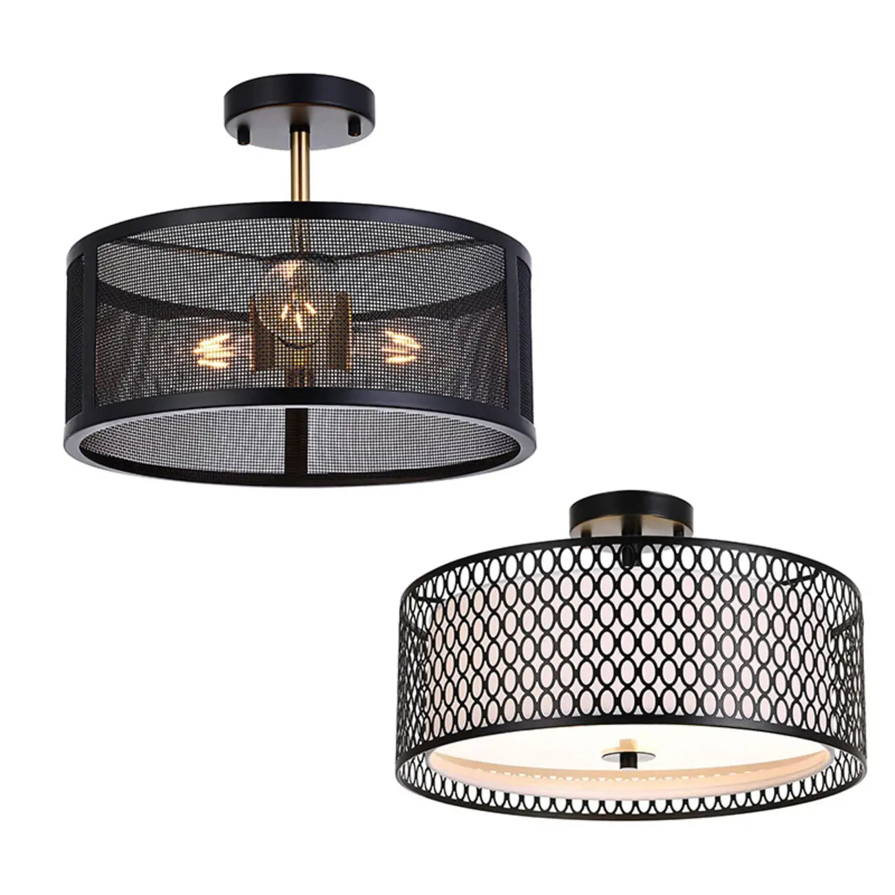 Plafonnier semi-encastré moderne cylindrique creux en métal noir