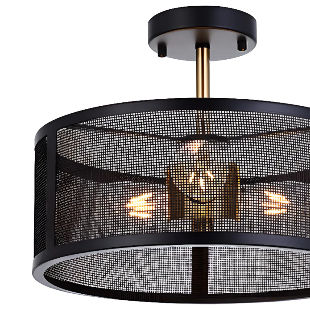 Plafonnier semi-encastré moderne cylindrique creux en métal noir