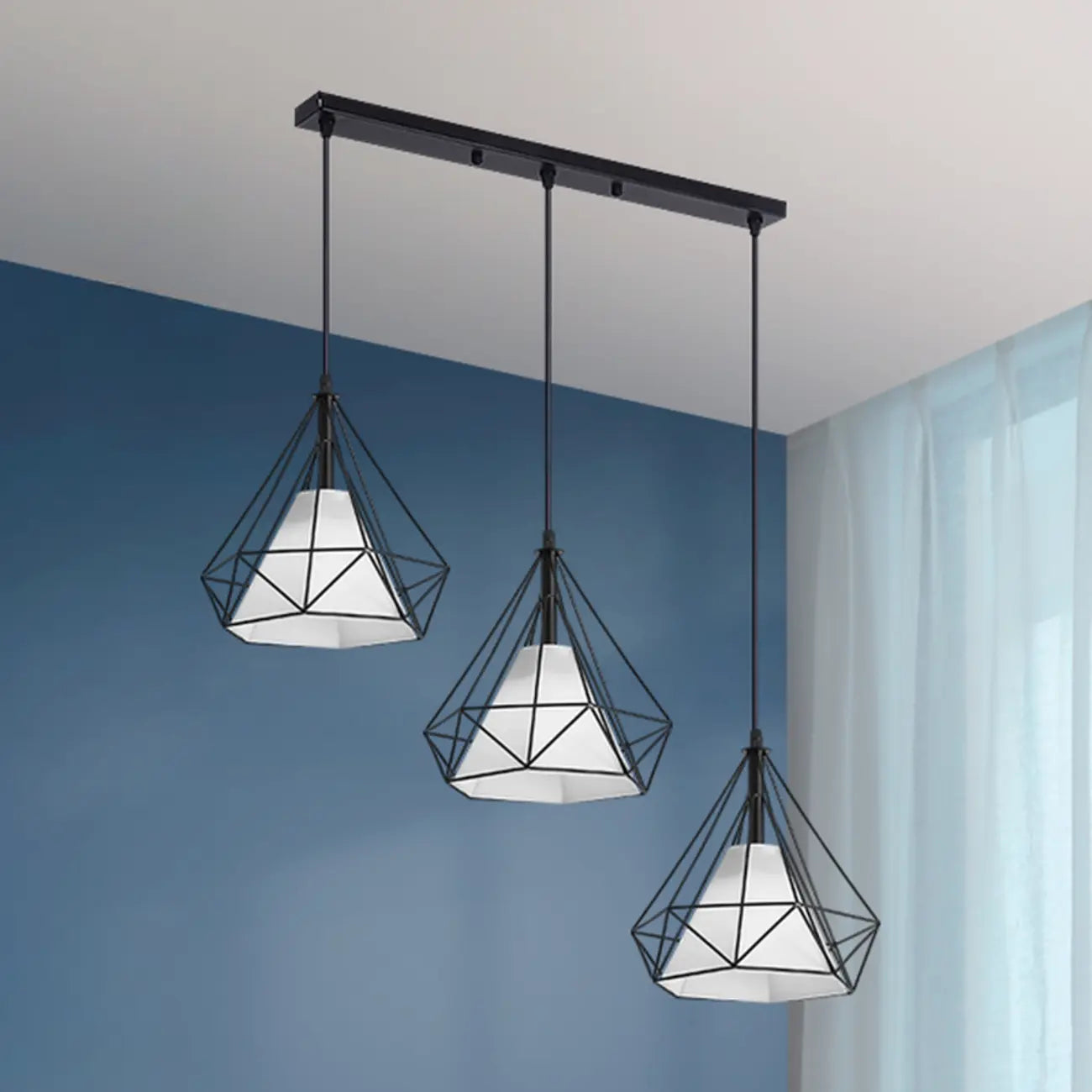 Lampada a sospensione da isola a 3 luci, in metallo a forma di cono, moderna, per cucina
