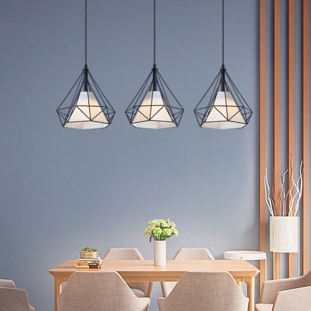 Lampada a sospensione da isola a 3 luci, in metallo a forma di cono, moderna, per cucina