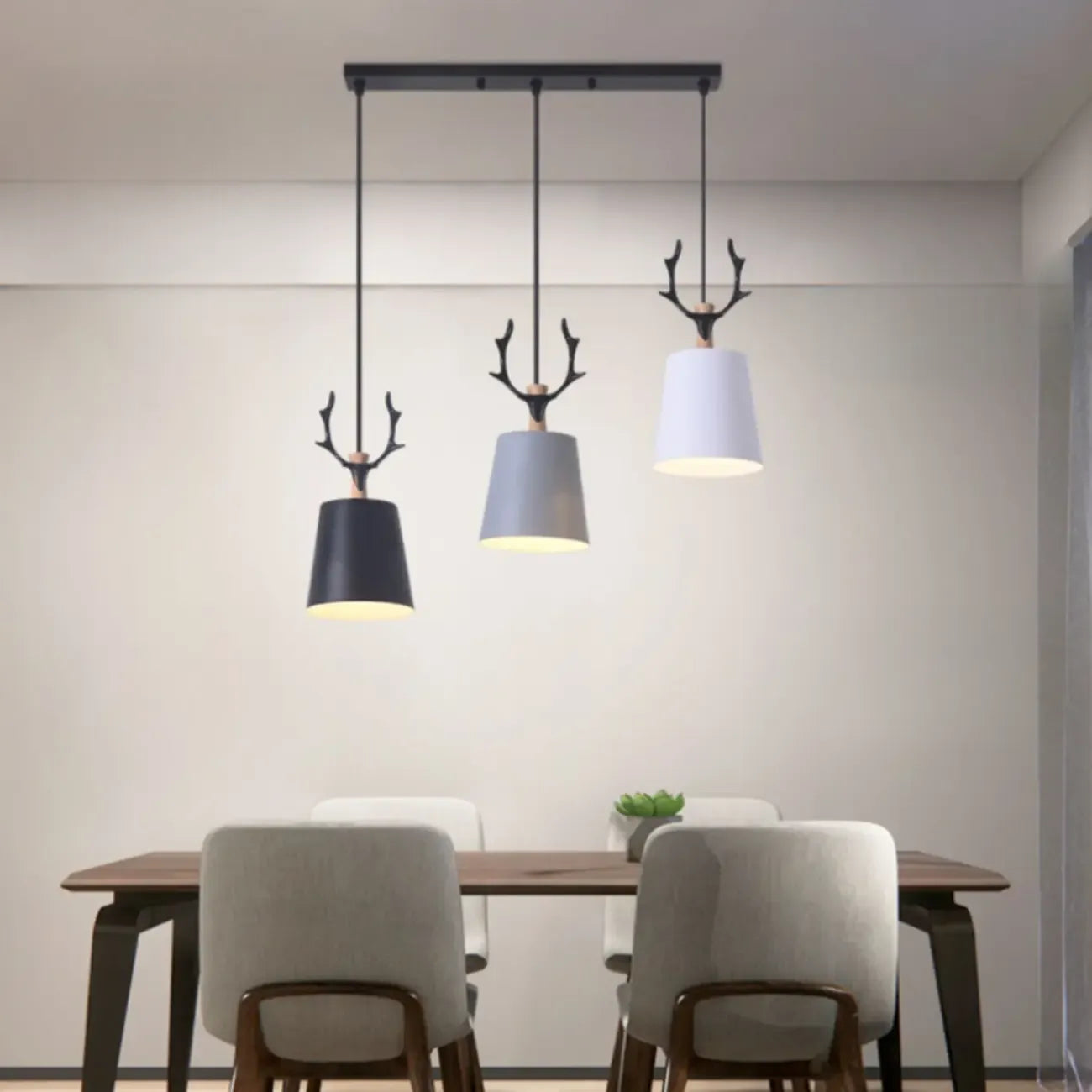 Lampada a sospensione da isola a 3 luci, in metallo a forma di cono, moderna, per cucina