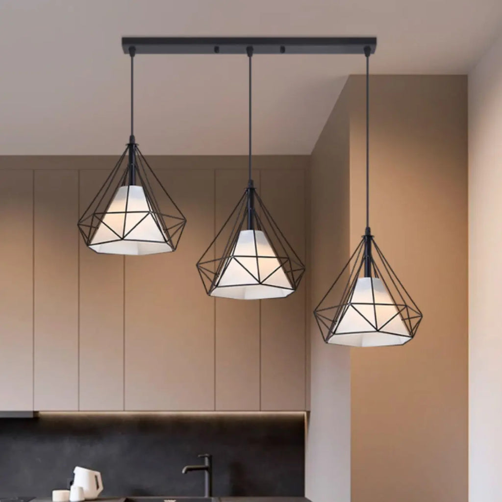 Lampada a sospensione da isola a 3 luci, in metallo a forma di cono, moderna, per cucina