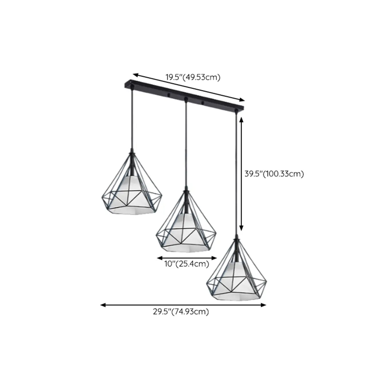 Lampada a sospensione da isola a 3 luci, in metallo a forma di cono, moderna, per cucina