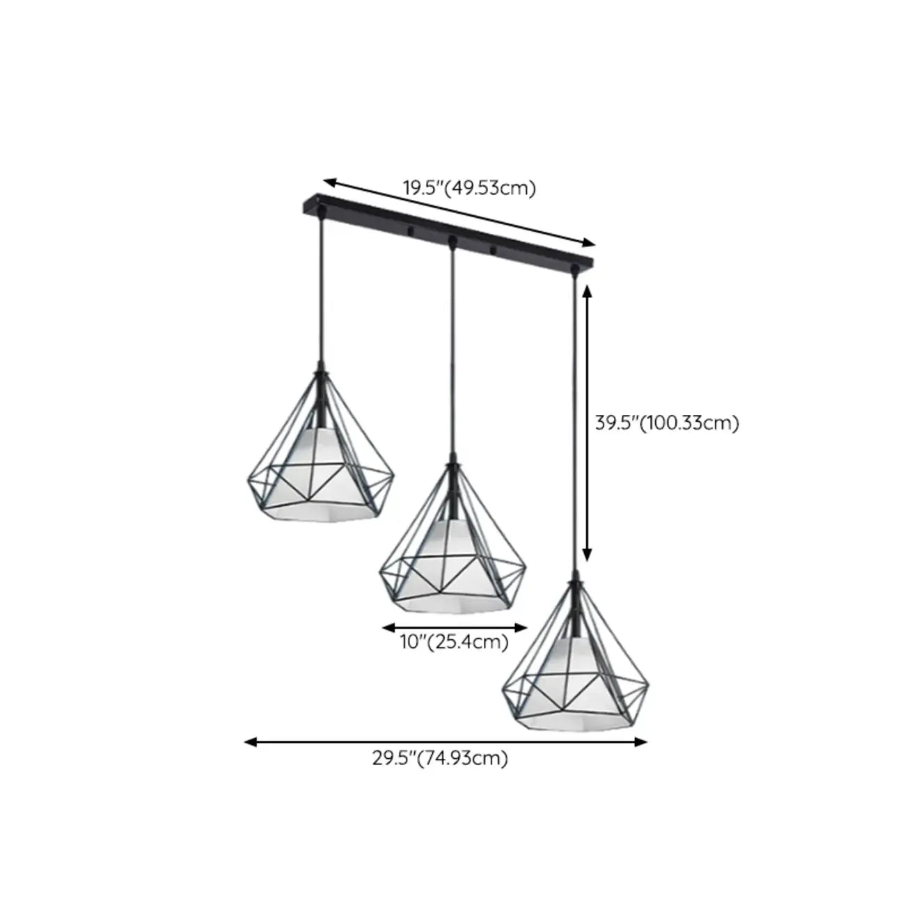 Lampada a sospensione da isola a 3 luci, in metallo a forma di cono, moderna, per cucina