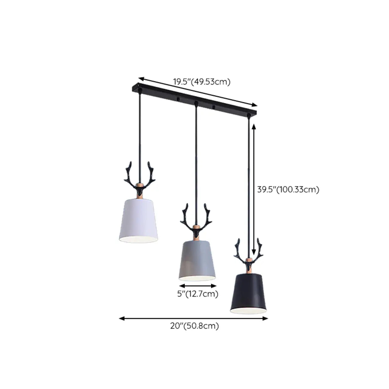 Lampada a sospensione da isola a 3 luci, in metallo a forma di cono, moderna, per cucina