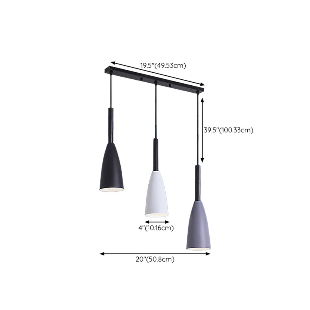 Lampada a sospensione da isola a 3 luci, in metallo a forma di cono, moderna, per cucina