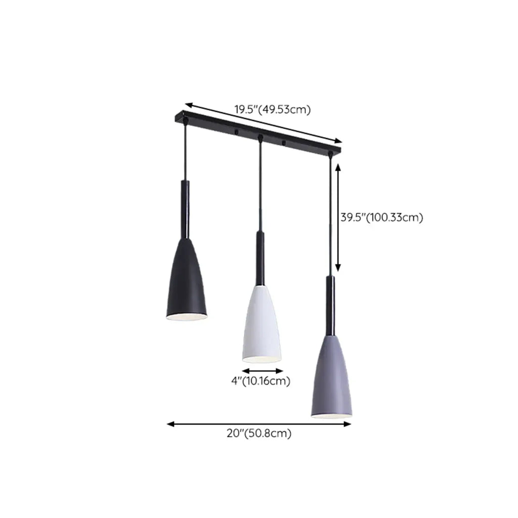 Lampada a sospensione da isola a 3 luci, in metallo a forma di cono, moderna, per cucina