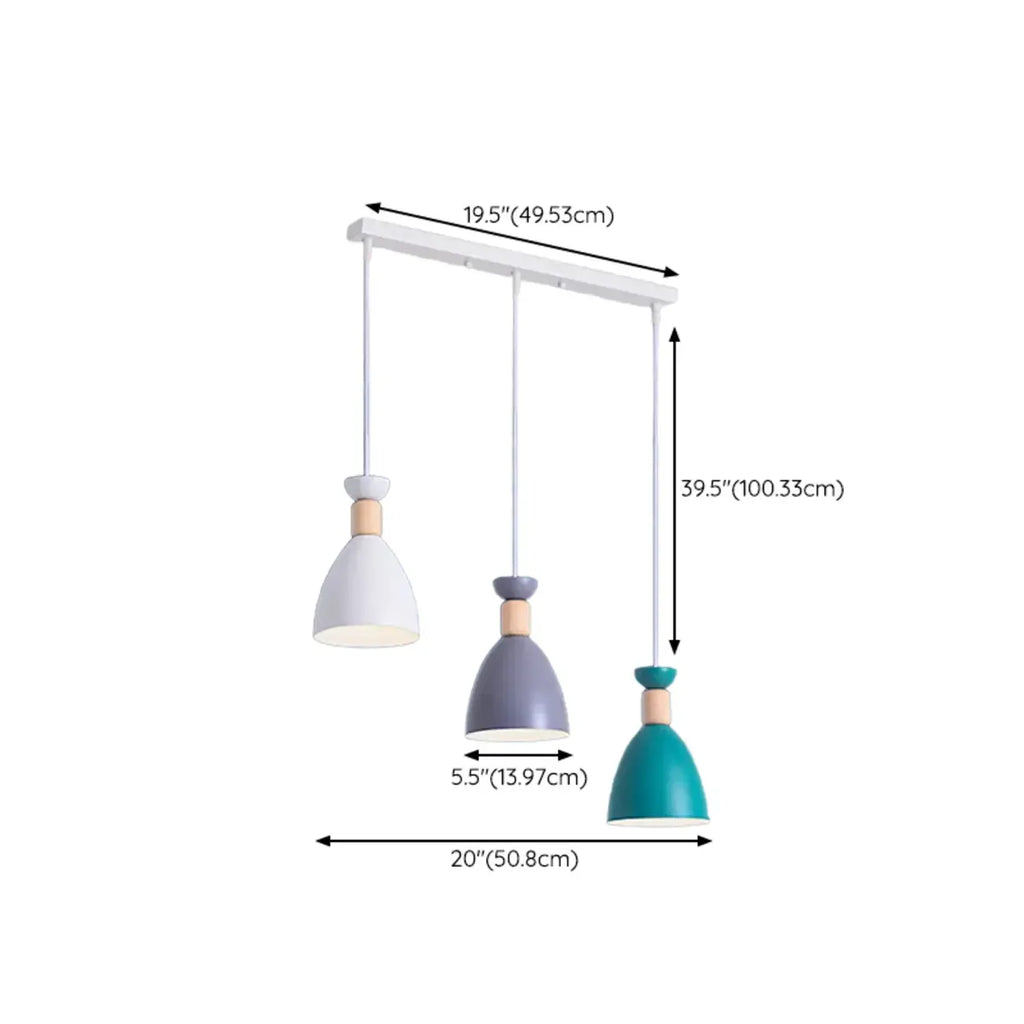 Lampada a sospensione da isola a 3 luci, in metallo a forma di cono, moderna, per cucina