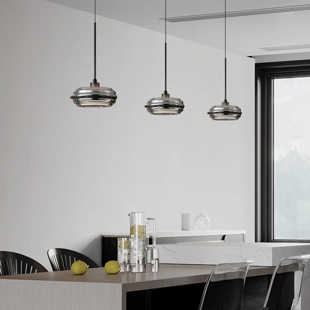 Suspension moderne en métal avec abat-jour cylindrique réglable pour îlot de cuisine